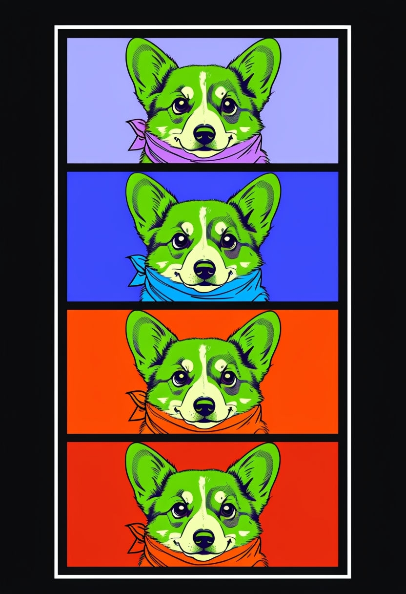Colorful Minimalist Corgi Expressions in Four Panels Poster