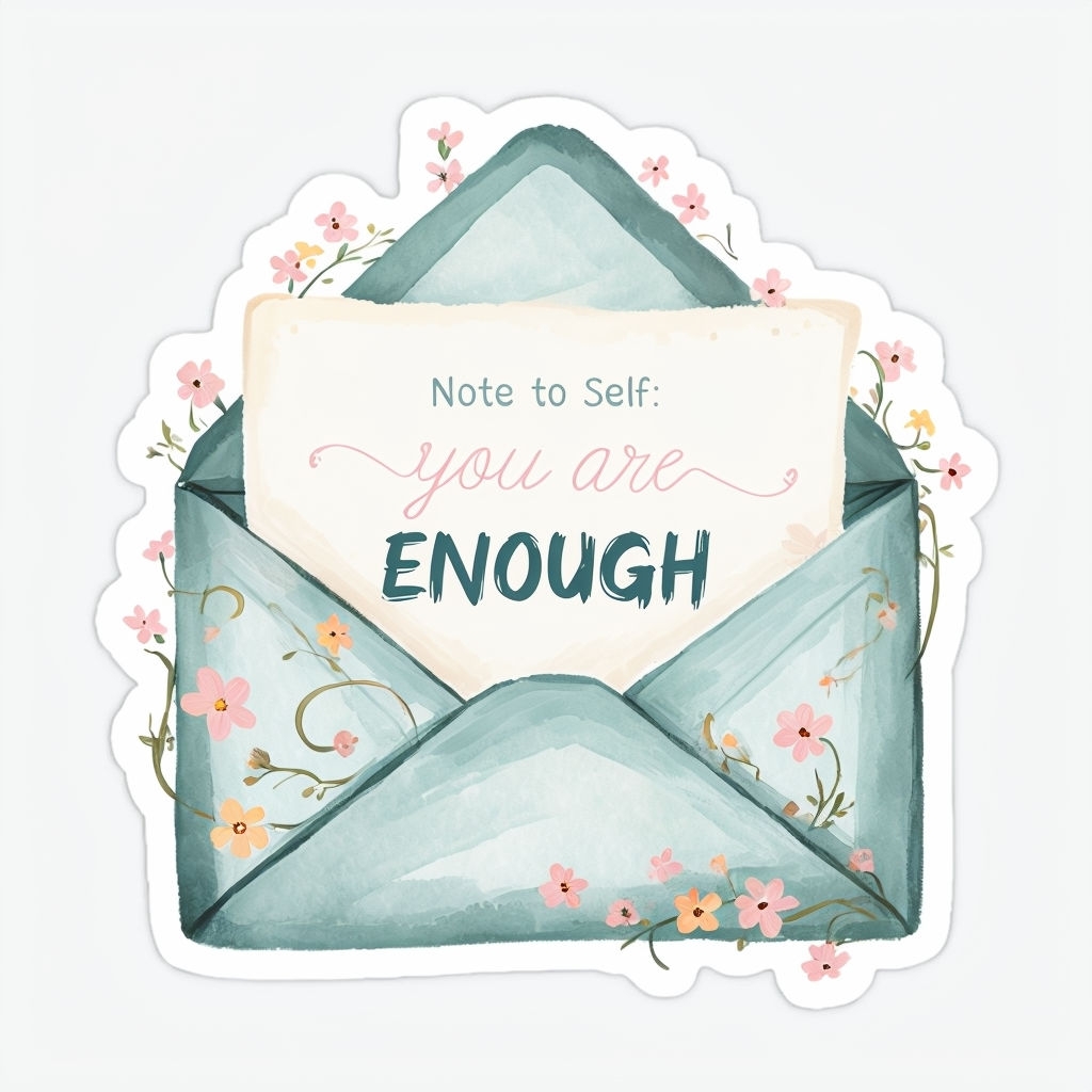 Cozy Hand-Painted Motivational Note in Open Envelope Sticker