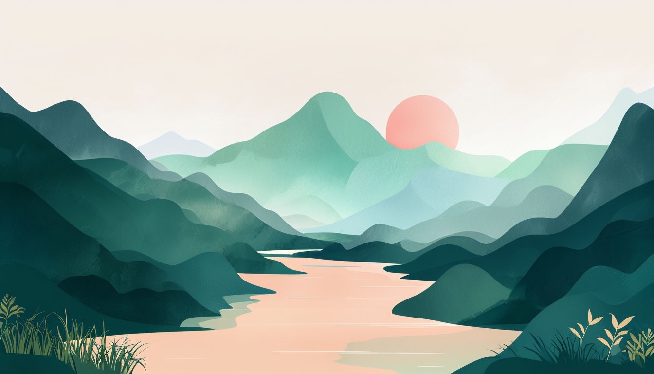 Tranquil Abstract Natural Landscape with Mountains and River Virtual Backgrounds