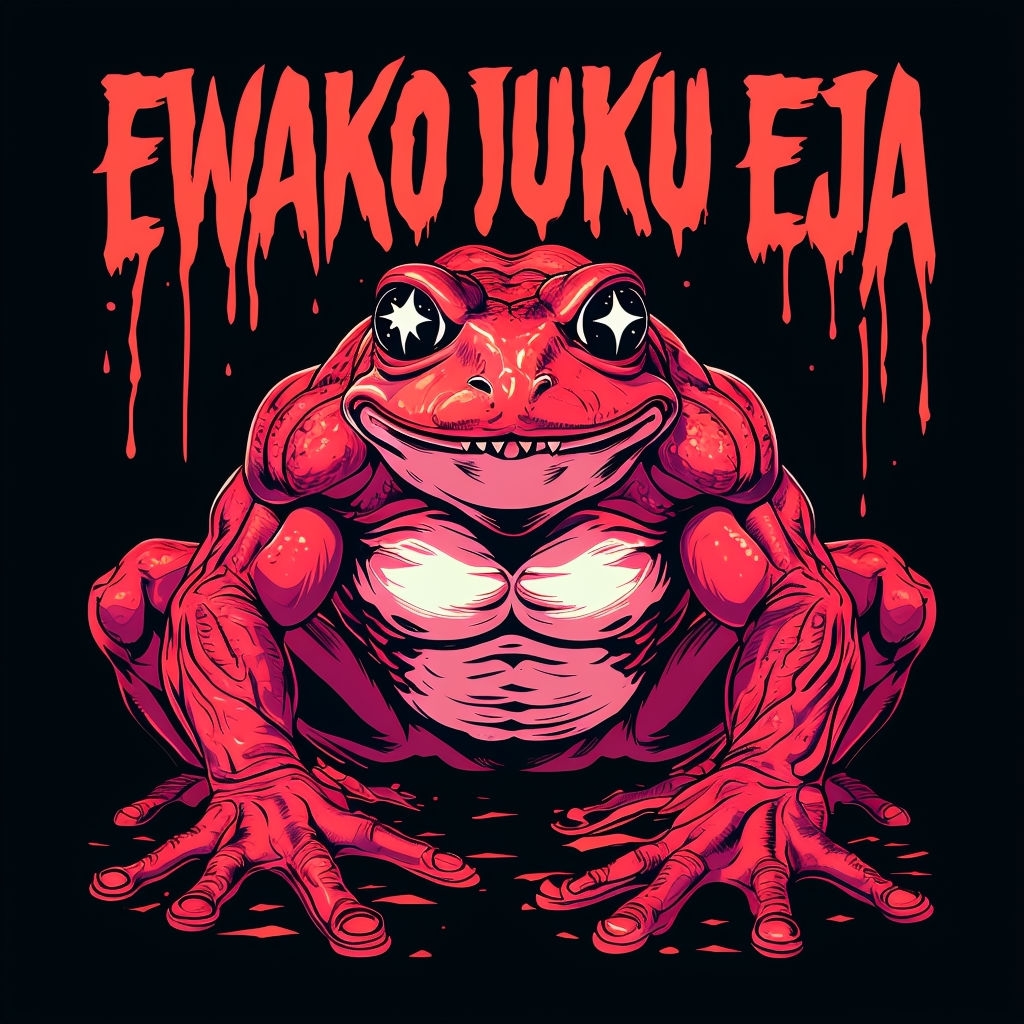 Muscular Red Frog Horror Comic Illustration T-Shirt
