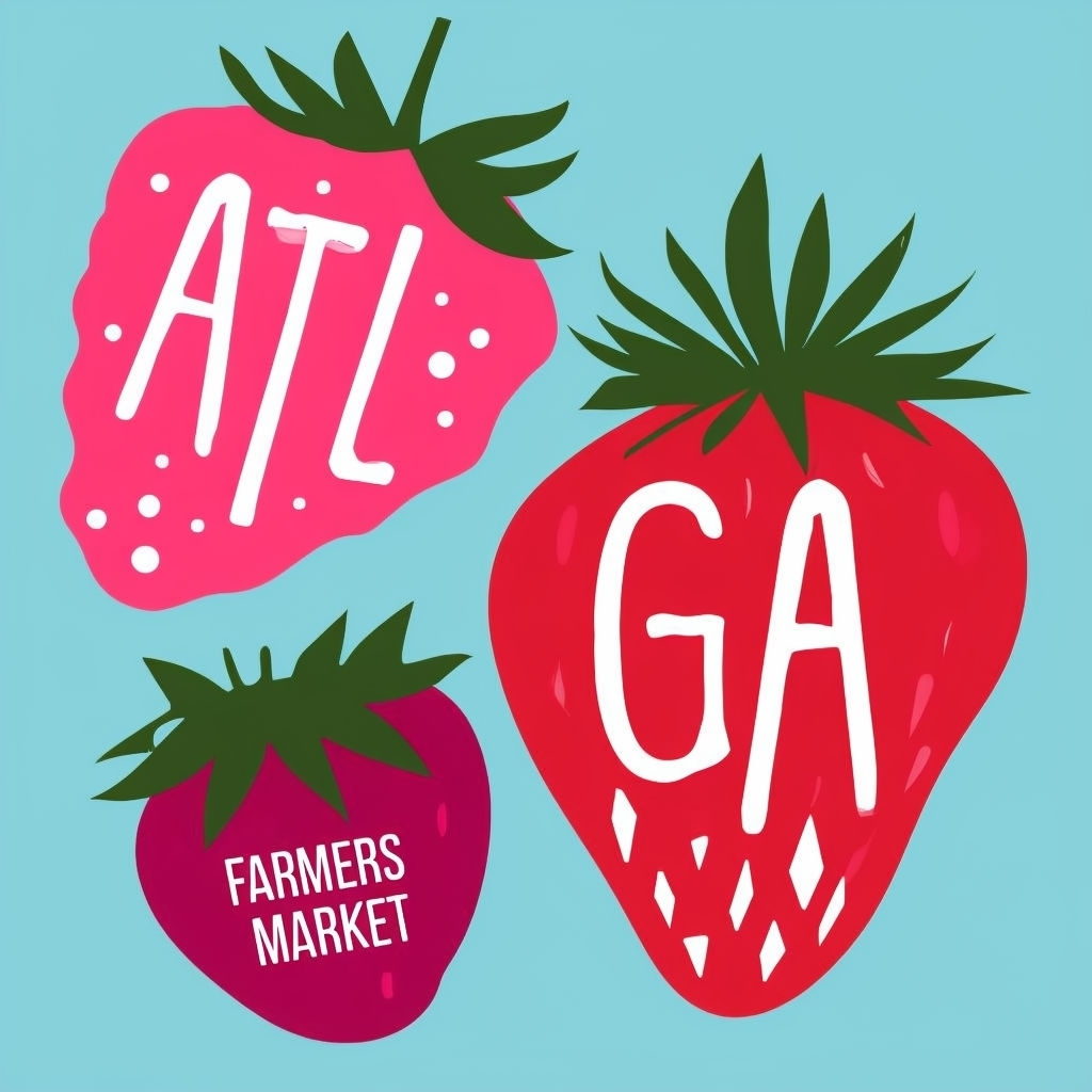 Vibrant Strawberry Illustration with ATL GA Farmers Market T-Shirt