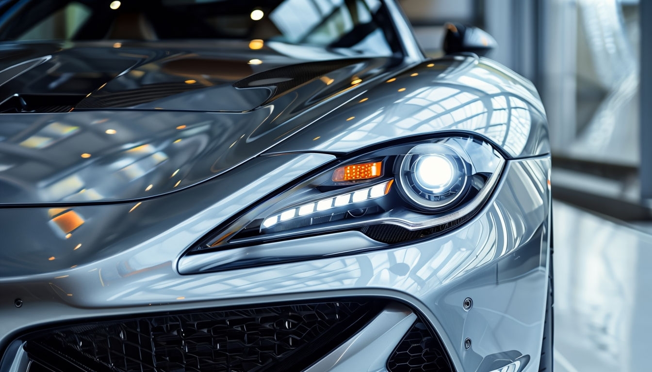 Sleek Silver Car Headlight Close-Up Photography Backgrounds