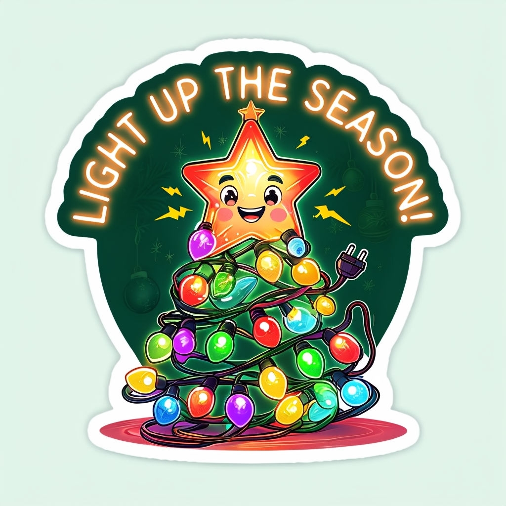 Playful Cartoon Christmas Lights Character Sticker