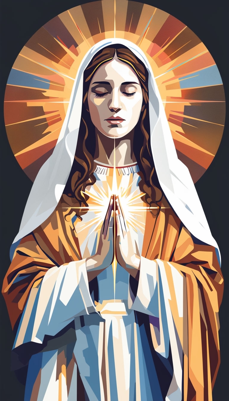 Serene Mary Geometric Illustration with Divine Starburst Phone Case Cover