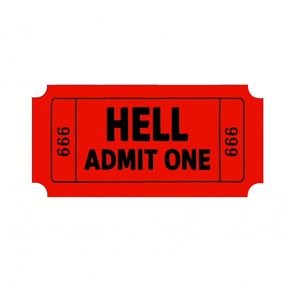 Bold Red Admission Ticket with Hell Theme Sticker