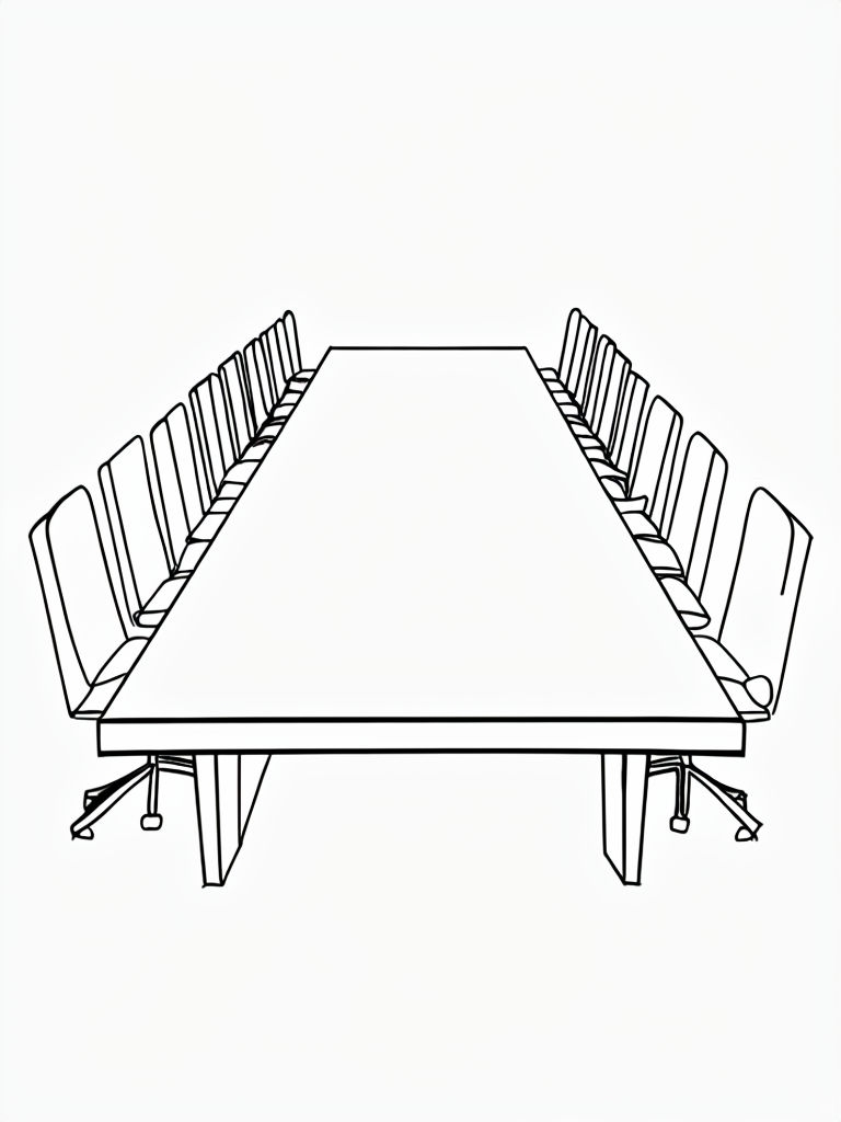 Minimalist Line Drawing of Conference Table with Chairs Coloring Book Pages