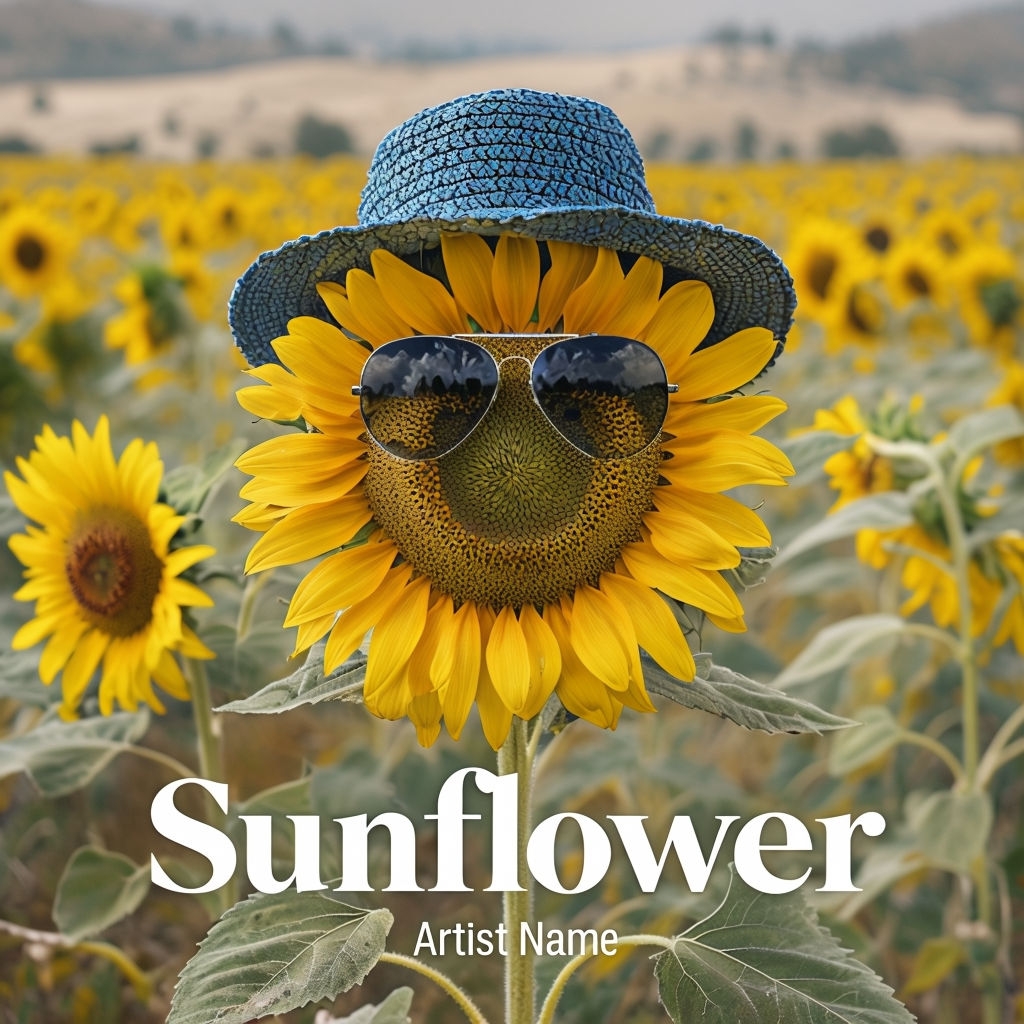 Cheerful Sunflower with Playful Accessories Album Cover