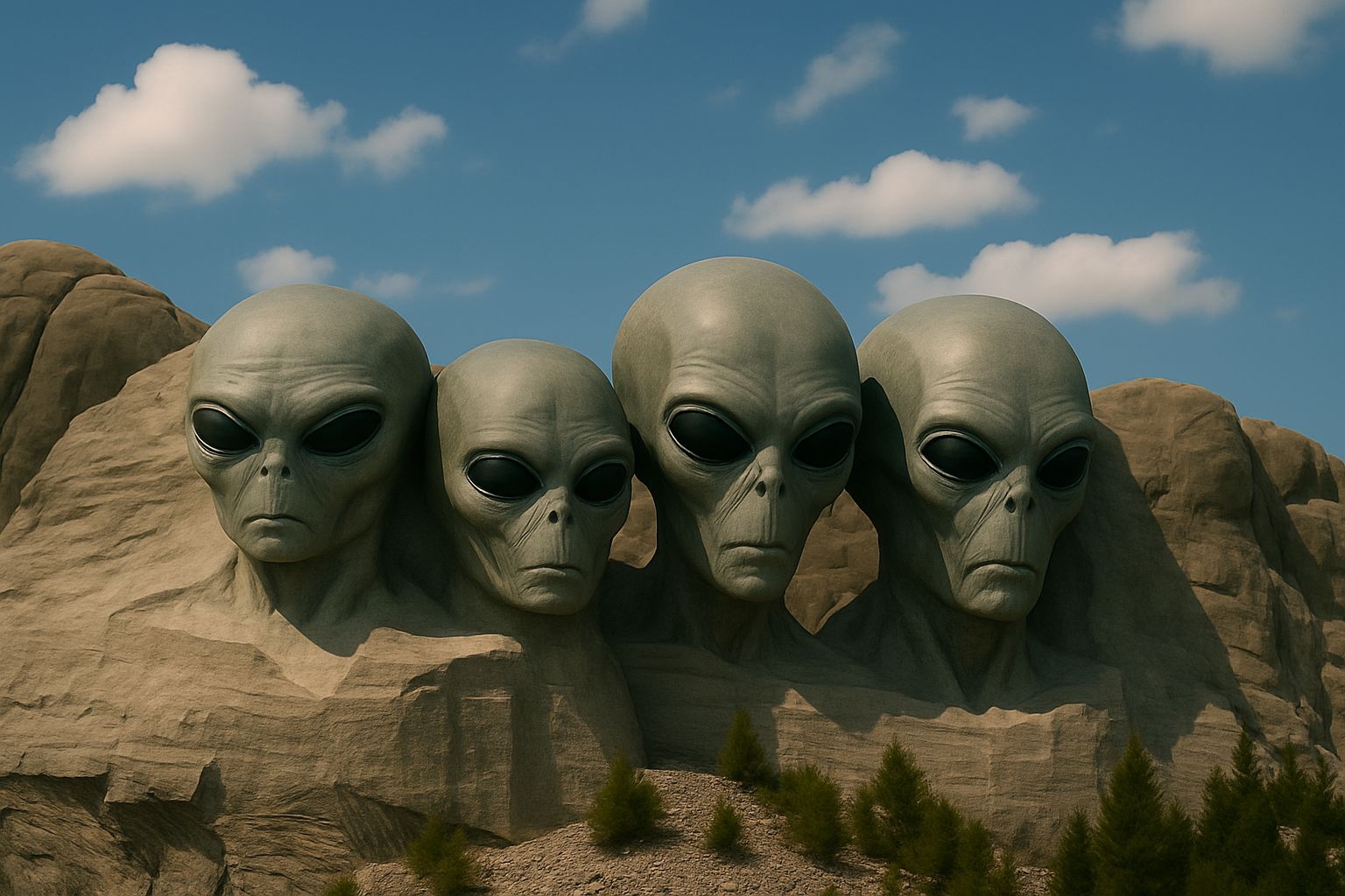 Alien Heads Carved into Mount Rushmore Digital Art Creation