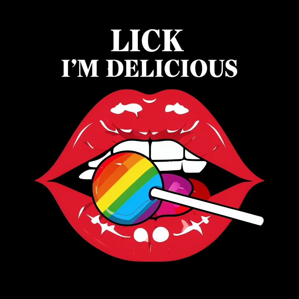 Glossy Red Lips with Rainbow Lollipop Pop Art T-Shirt