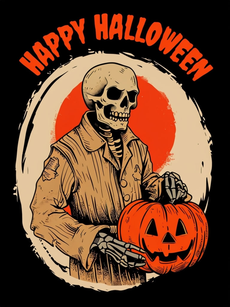 Spooky Vintage Skeleton with Jack-O'-Lantern Halloween Poster