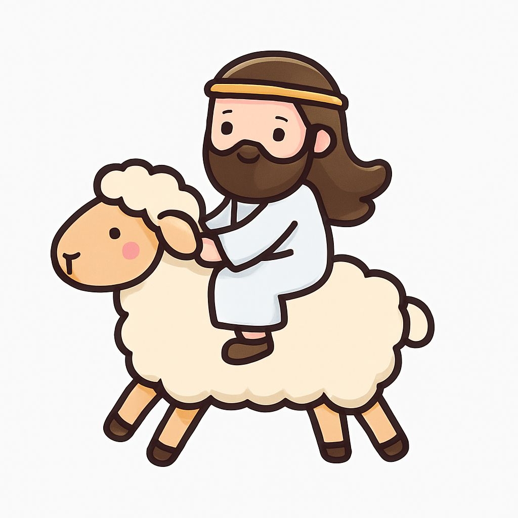 Whimsical Cartoon Character Riding a Cute Sheep Sticker