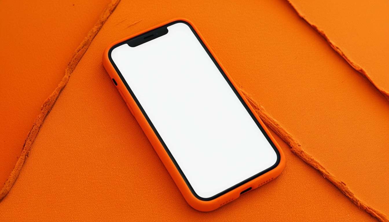Modern Smartphone on Vibrant Orange Surface Mockup