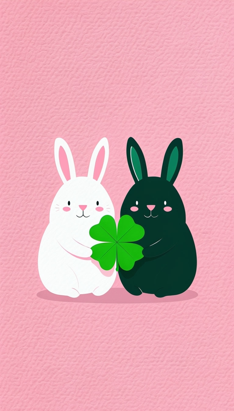 Playful Cartoon Bunnies Holding Four-Leaf Clover Phone Case Cover