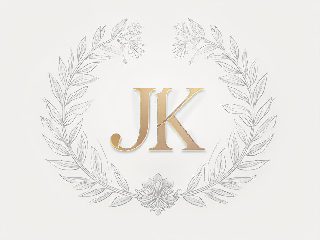 Elegant Gold JK Monogram Logo with Laurel Wreaths