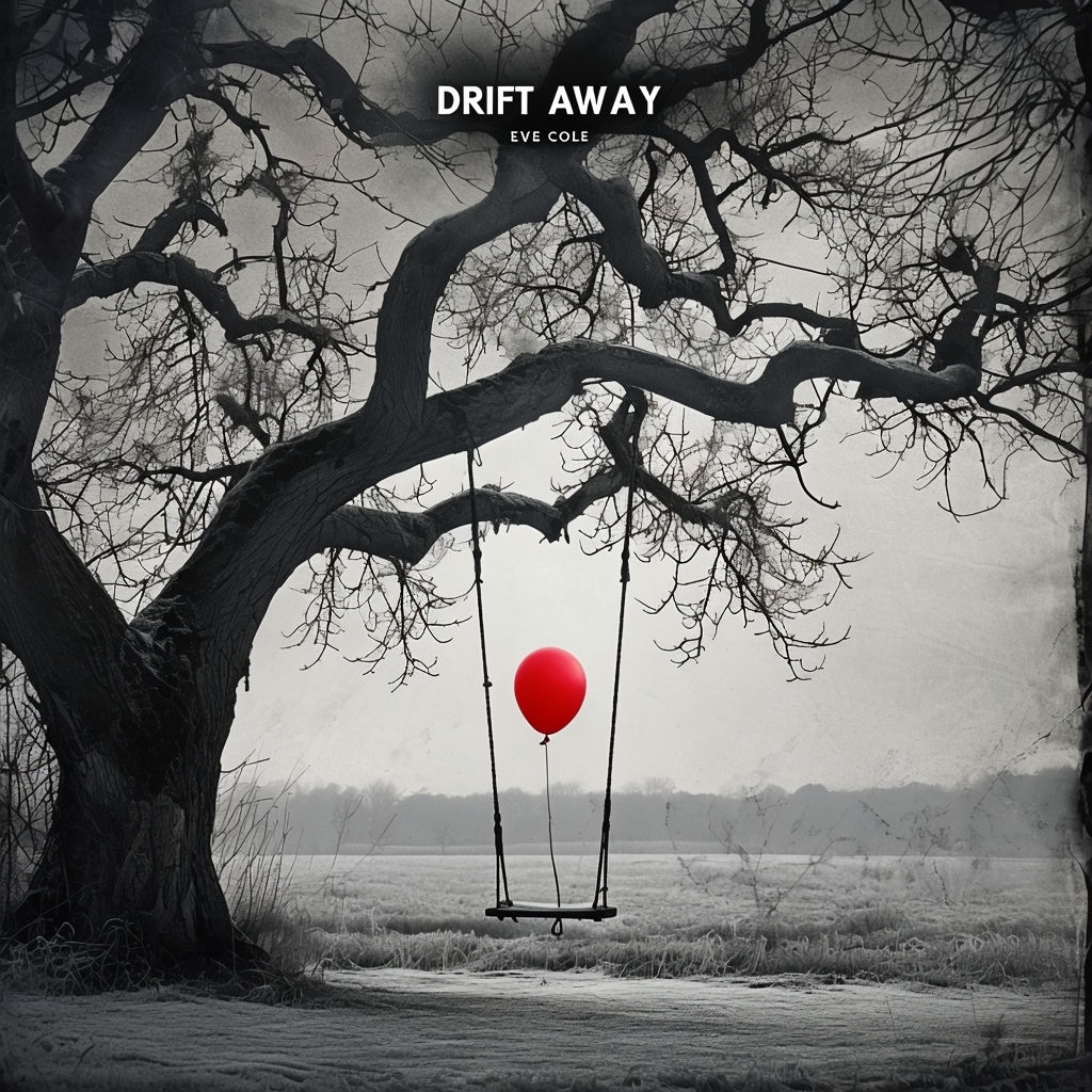 Somber Winter Landscape with Red Balloon and Nostalgic Mood Spotify Album Cover
