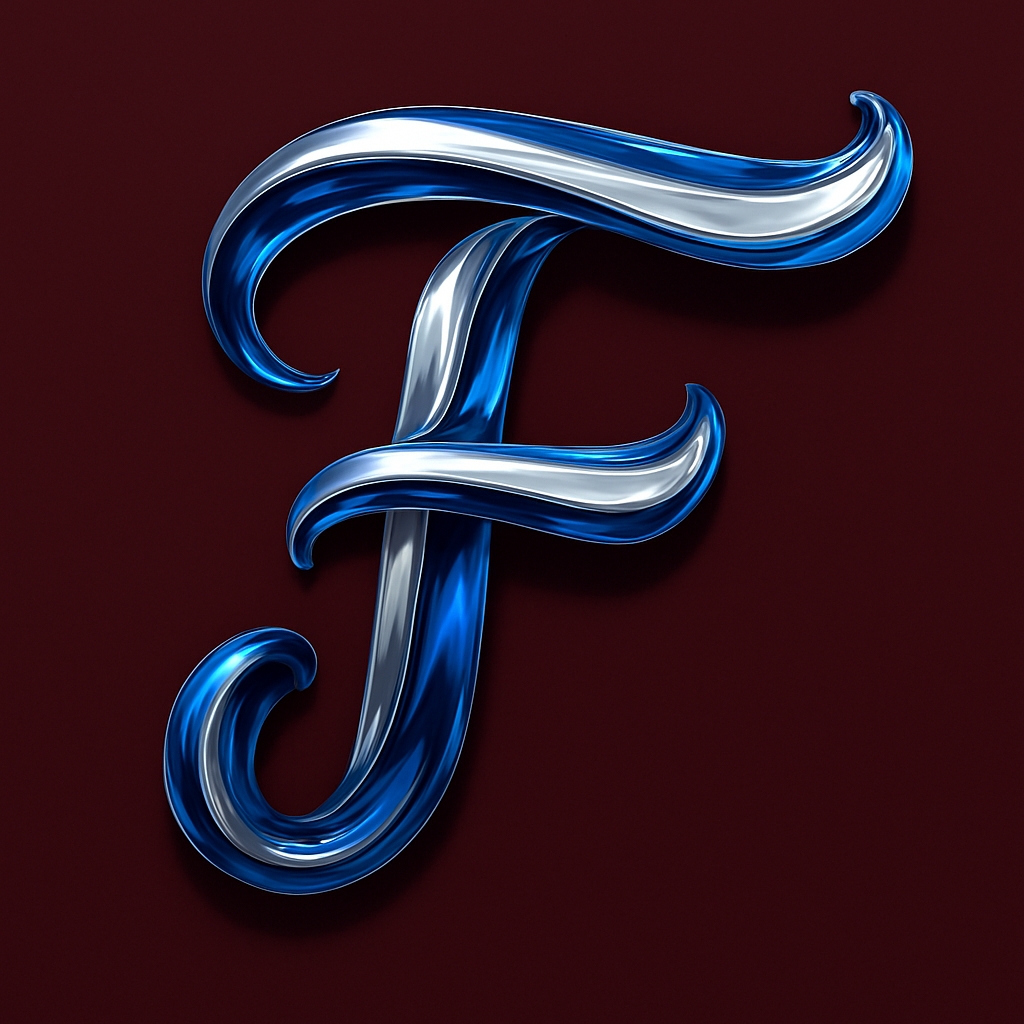 Elegant Metallic Letter F Art on Burgundy Background Monogram