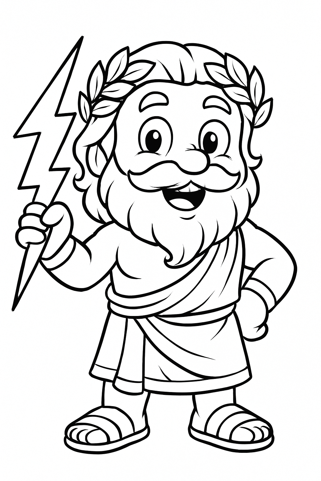 Cheerful Cartoon Greek God with Lightning Bolt Coloring Page