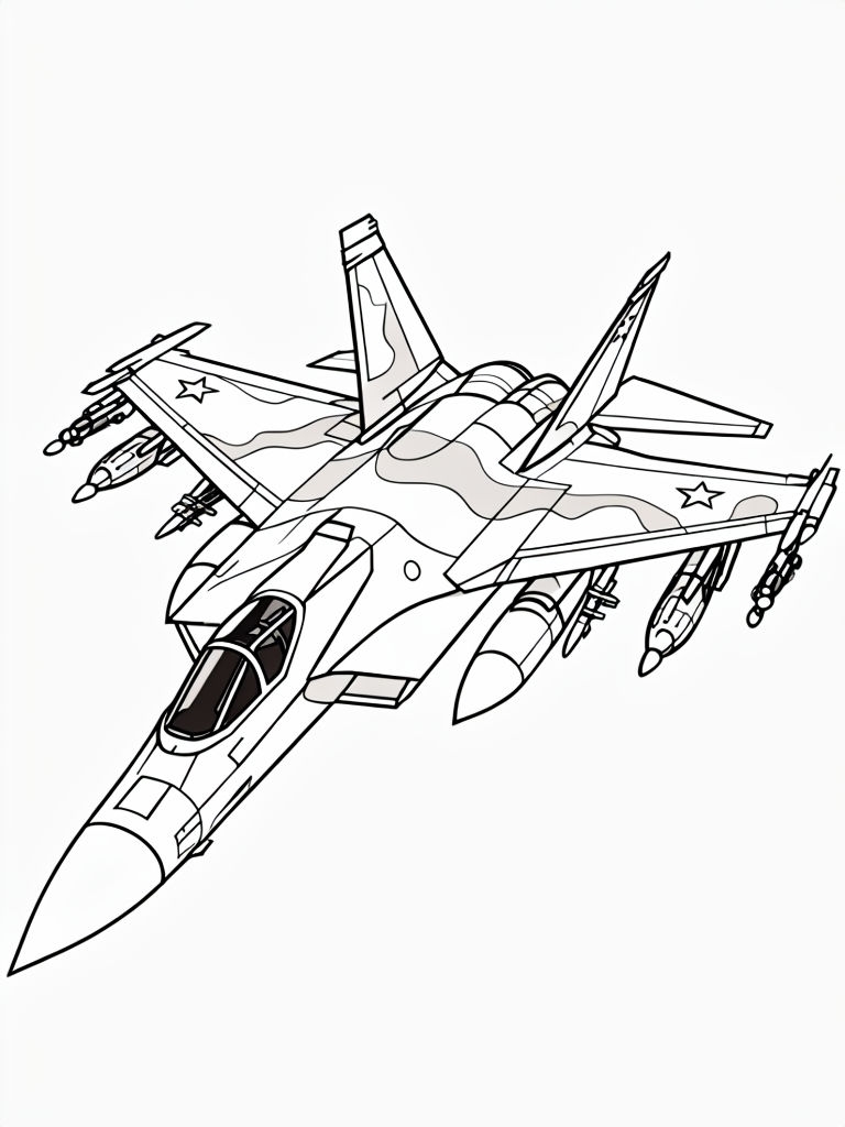 Highly Detailed Modern Fighter Jet Line Art Coloring Book Pages