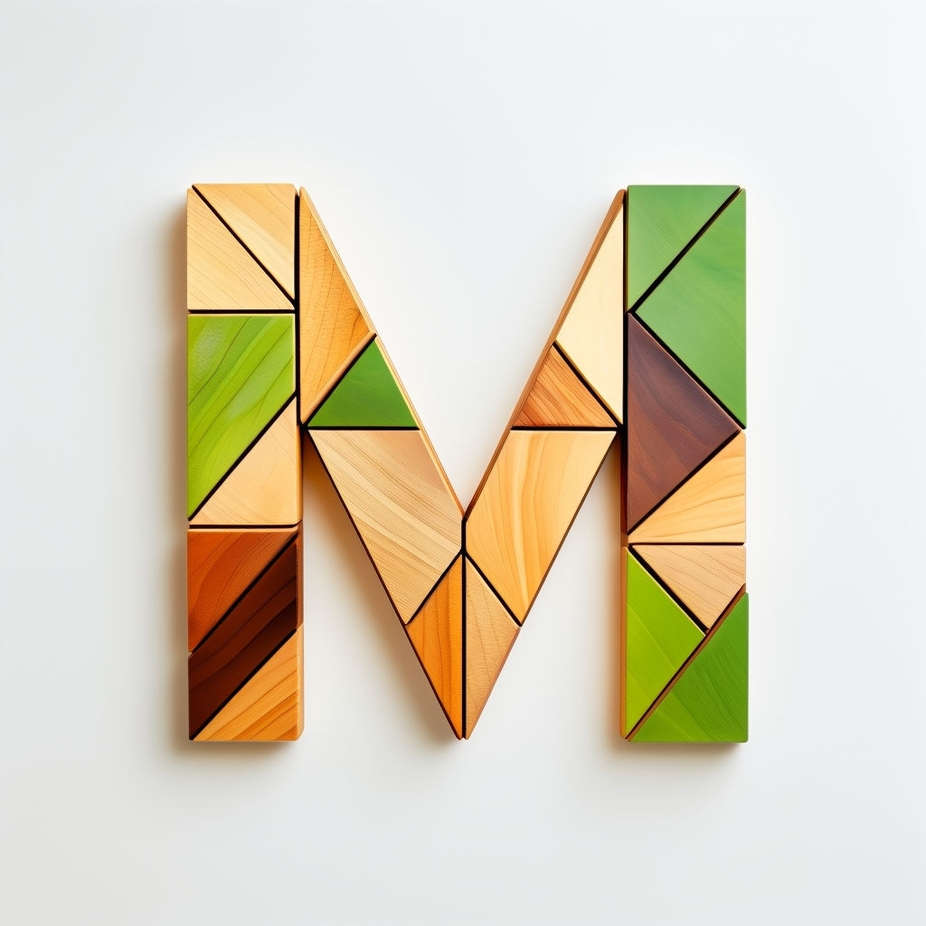 Colorful Geometric Wooden M Monogram Design Logo Monogram