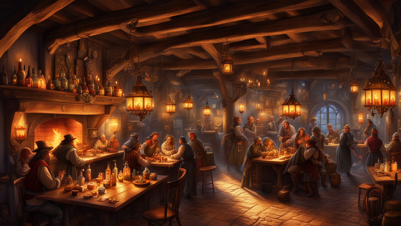 Interior of a bustling fantasy tavern by Filip Schwarz - Playground