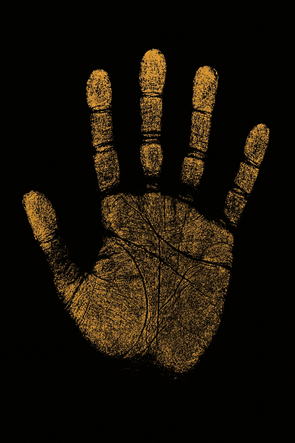 Amber Yellow Human Handprint Art on Black Background T-Shirt