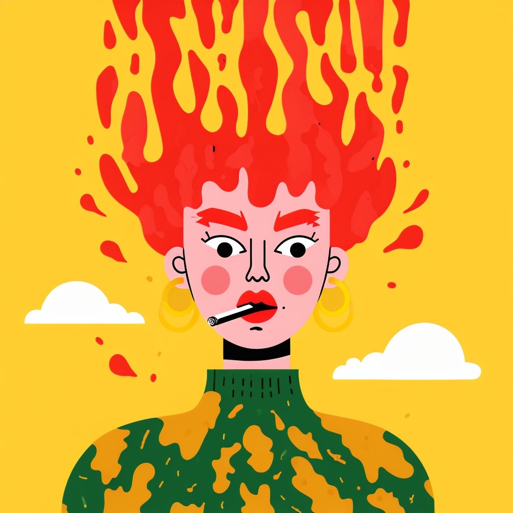 Vibrant Cartoon Flame-Head Character Illustration T-shirt
