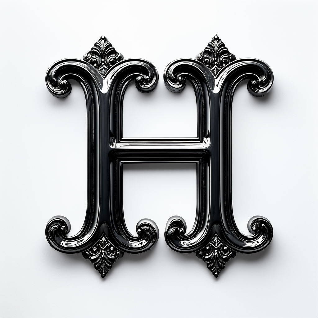 Ornate Black Letter H with Elegant Scrollwork Design Monogram
