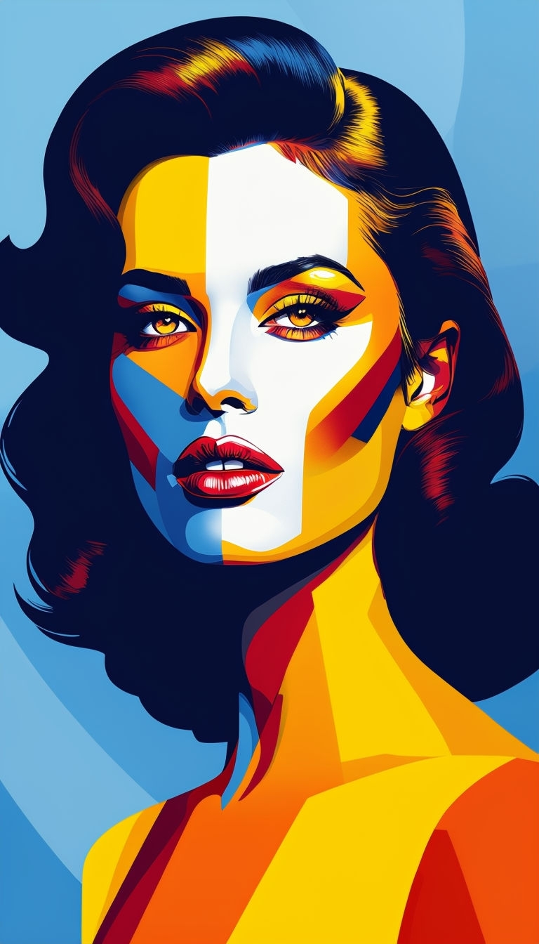 Vibrant Color Block Portrait of a Beautiful Woman Art
