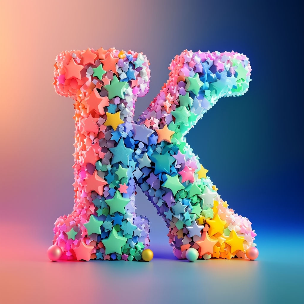 Vibrant 3D Star Letter K Digital Art Illustration Monogram