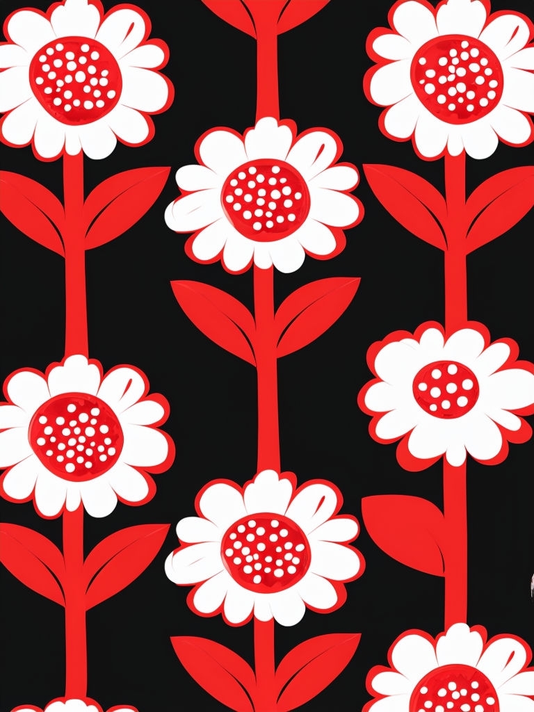 Stylized Red Floral Pattern on Black Background Phone Case Cover