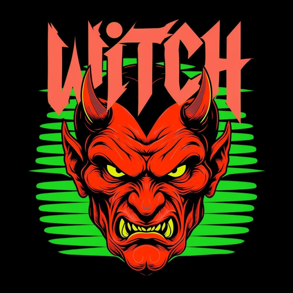 Demonic Witch Graphic Design with Intense Colors T-Shirt