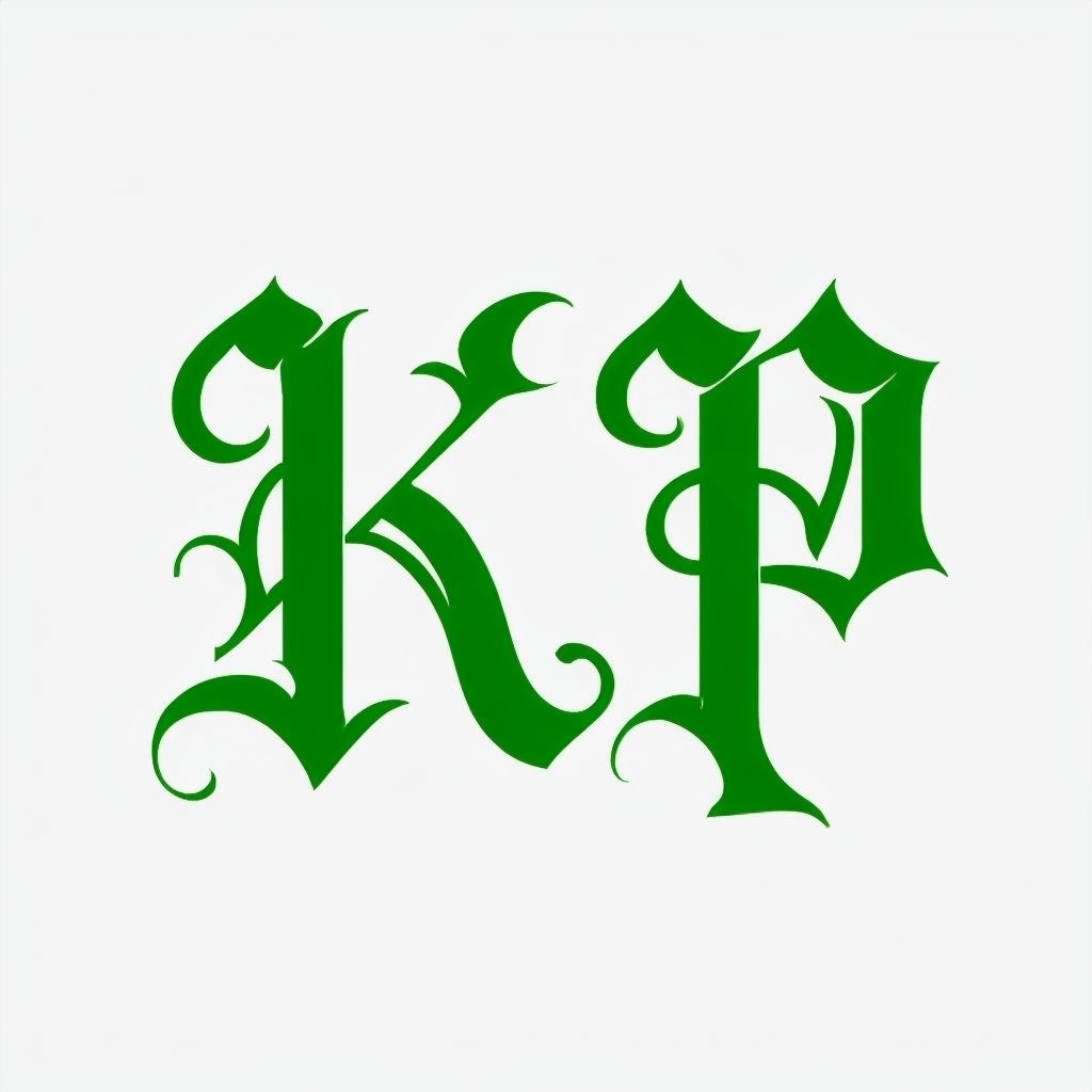 Ornate Acid Green KP Text Illustration on White Background Sticker