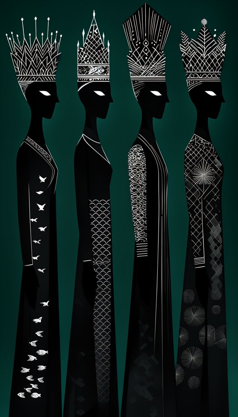 Elegant Silhouettes of Regal Figures on Emerald Green Background Mobile Wallpaper