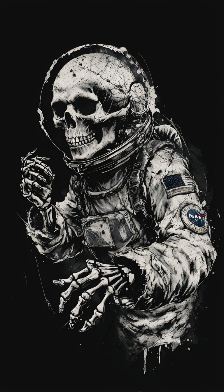 Haunting Astral Skeleton in Vintage Space Suit Art Poster