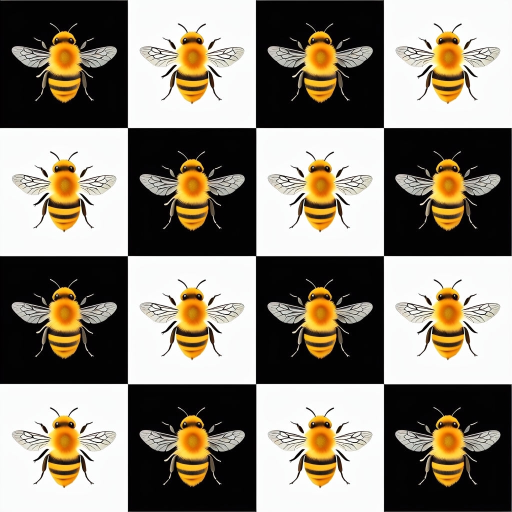 Vibrant Bee Checkerboard Pattern Illustration Seamless Pattern