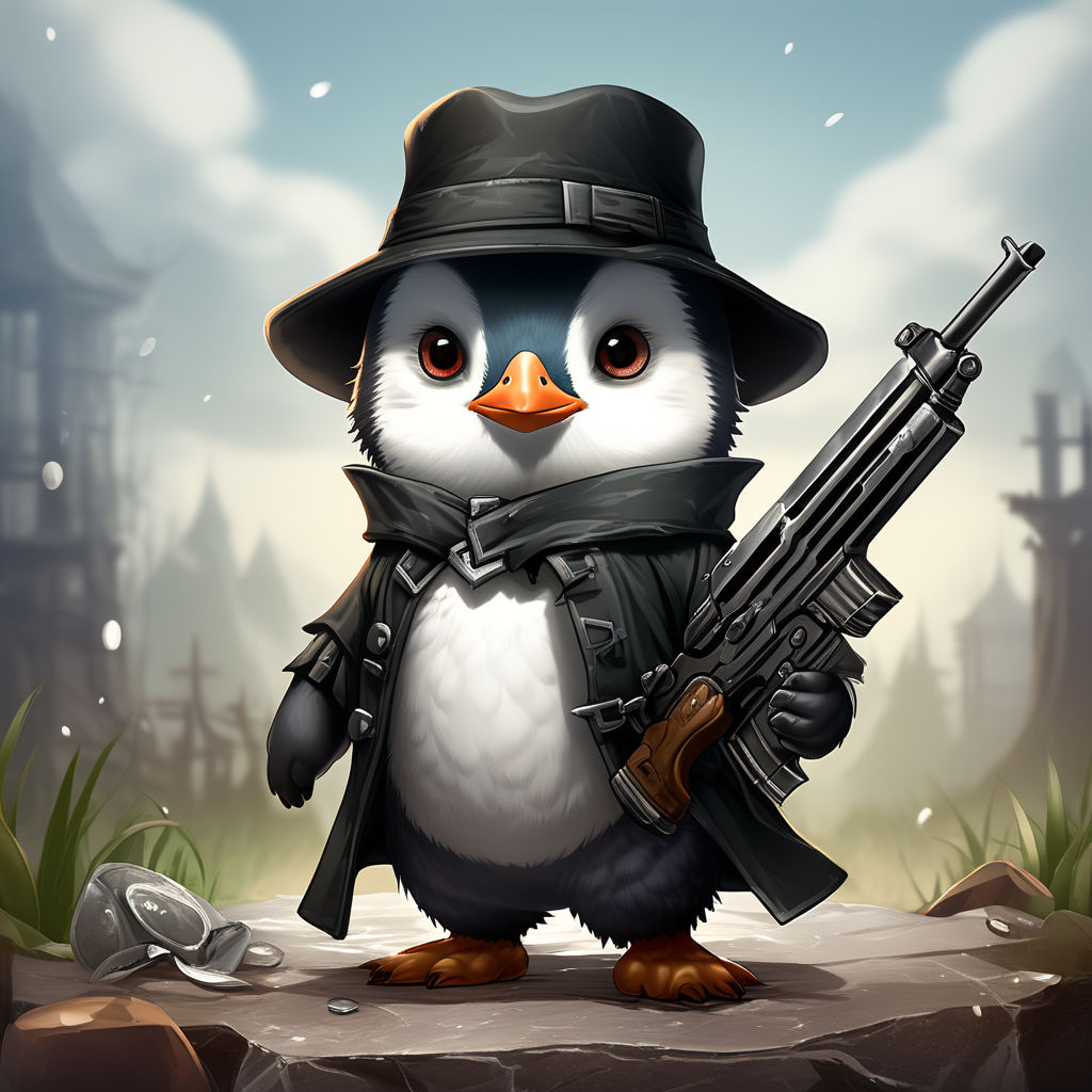 Penguin in the style of hunt showdown with a weapon in the h... by ...