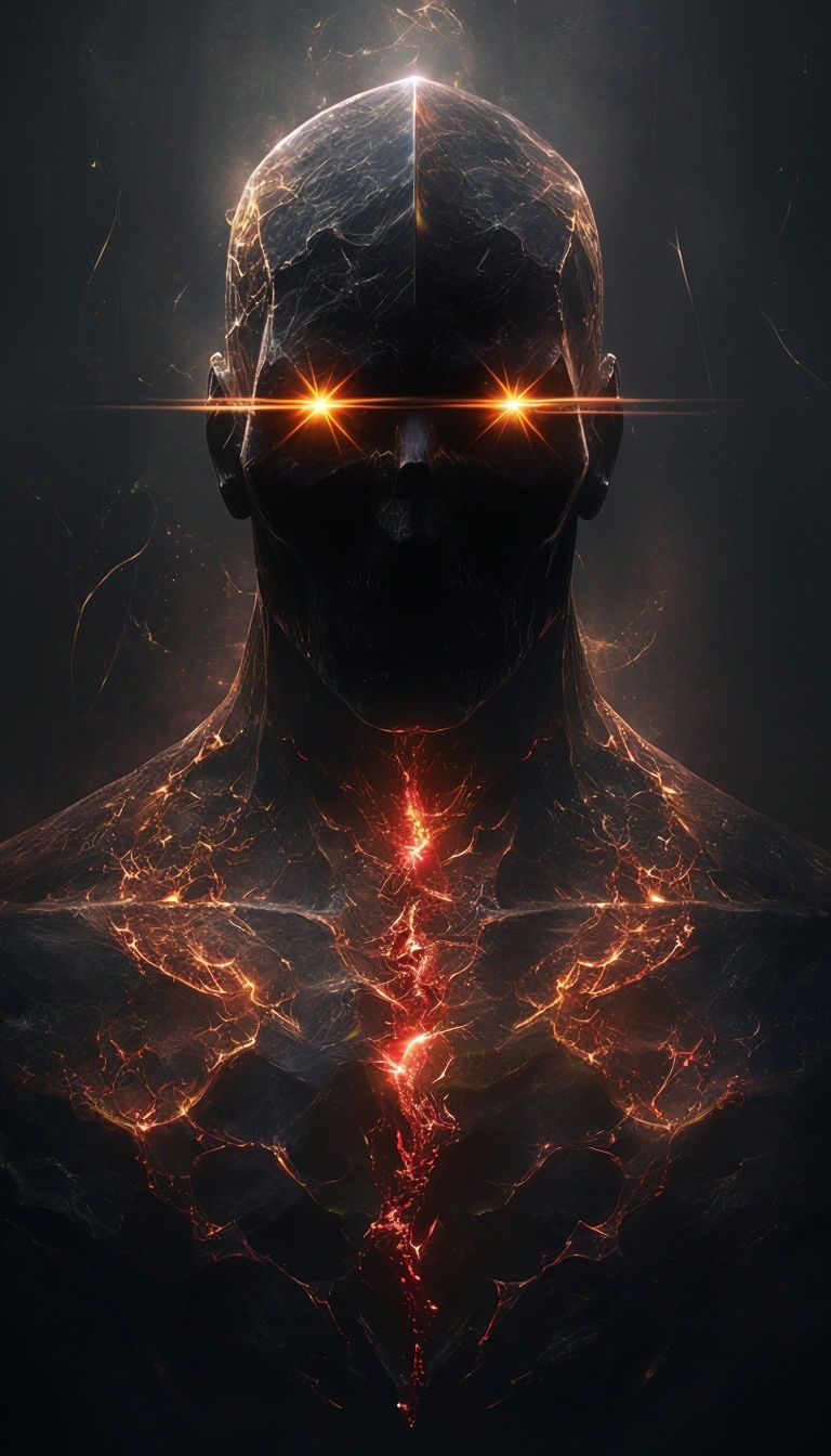 Ethereal Crystalline Sentinel with Fiery Eyes Digital Art Mobile Wallpaper