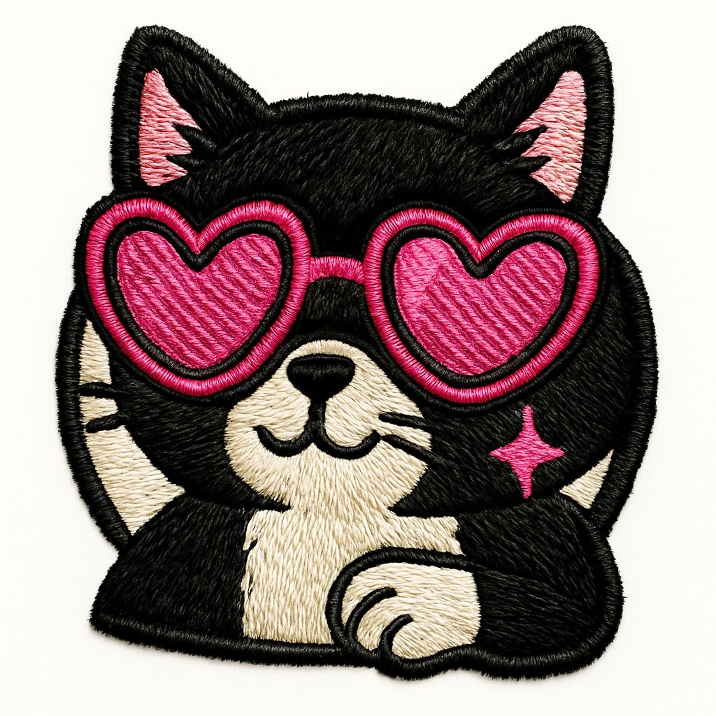 Whimsical Black Cat Sunglasses Embroidered Patch for Hats