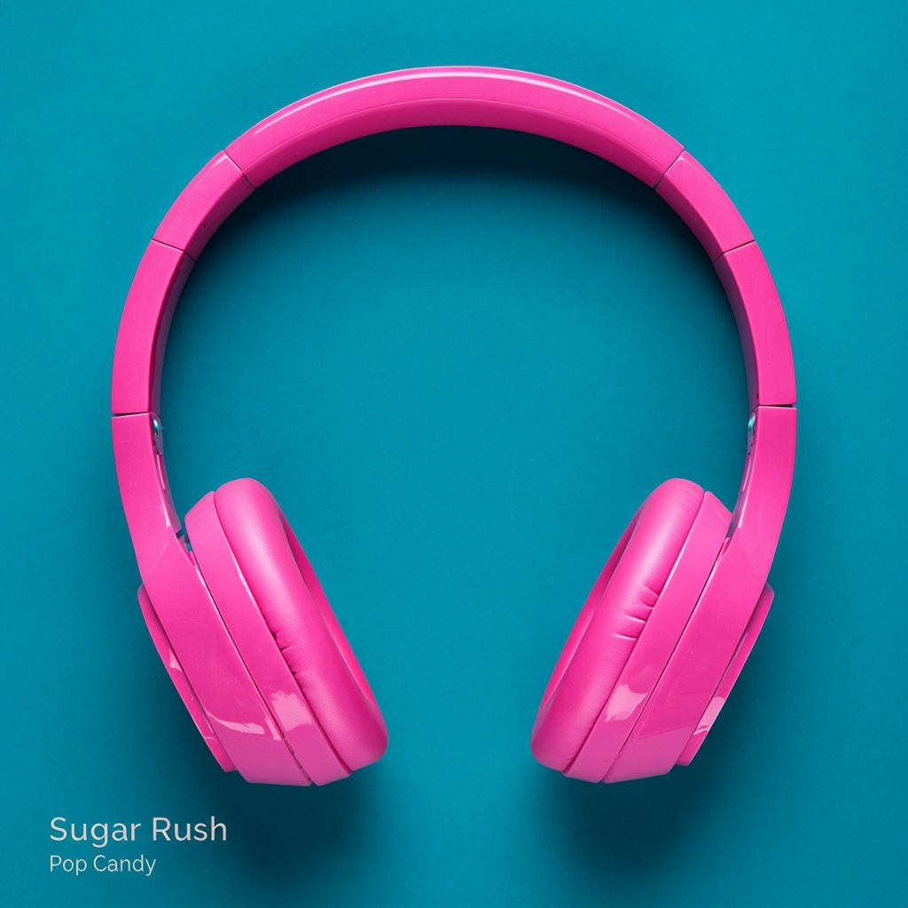 Minimalist Hot Pink Headphones with Pop Candy Album Design Spotify Album Cover