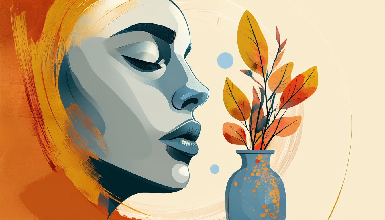 Minimalist Human Face and Vase Digital Art Background for Serenity Virtual Backgrounds