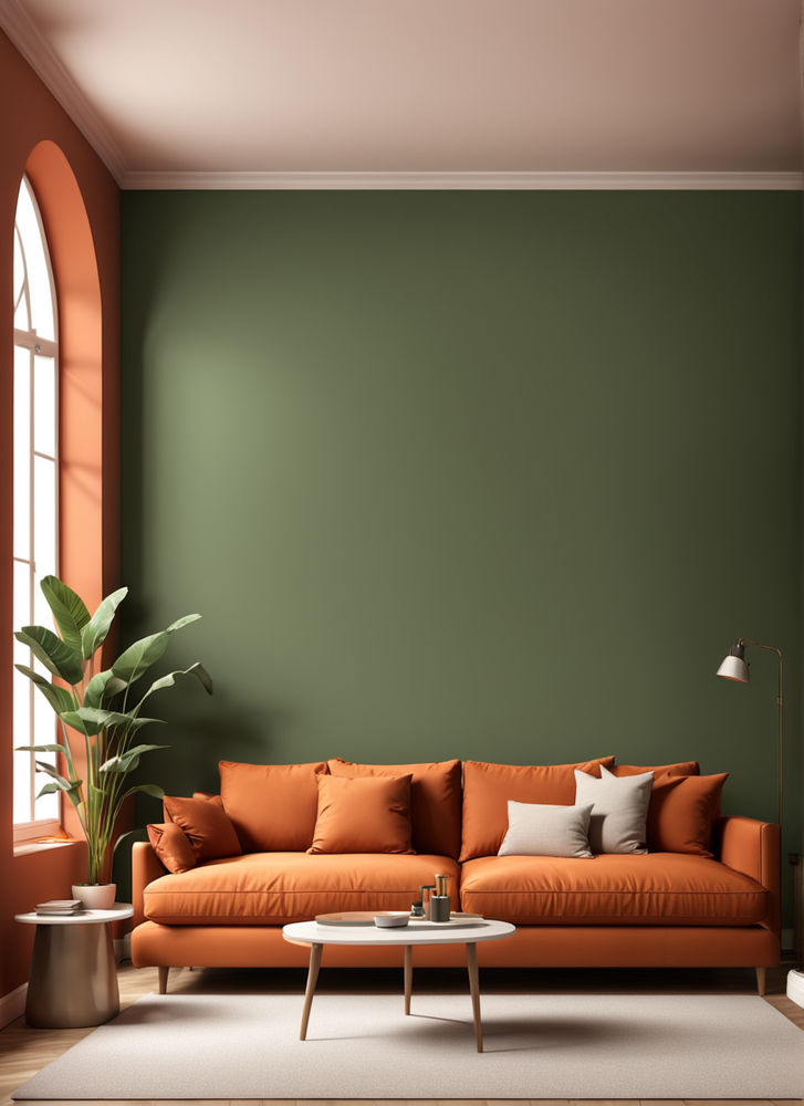 Living room modern lounge with green paint wall empty paint... by