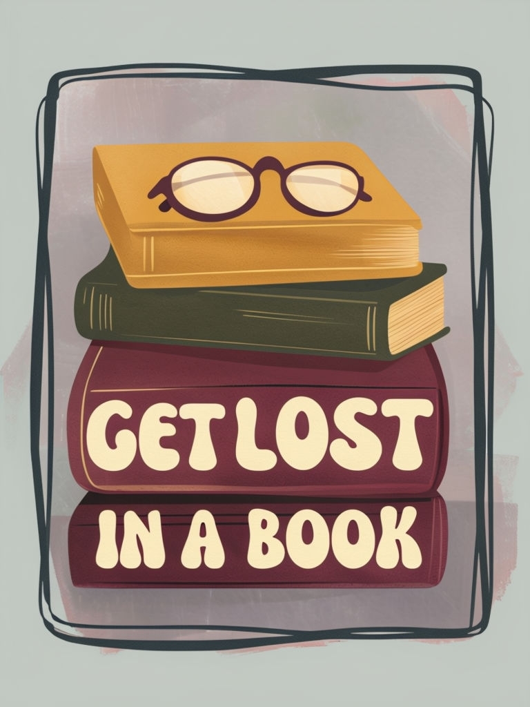 Cozy Retro Bookstore Graphic with Reading Glasses Poster