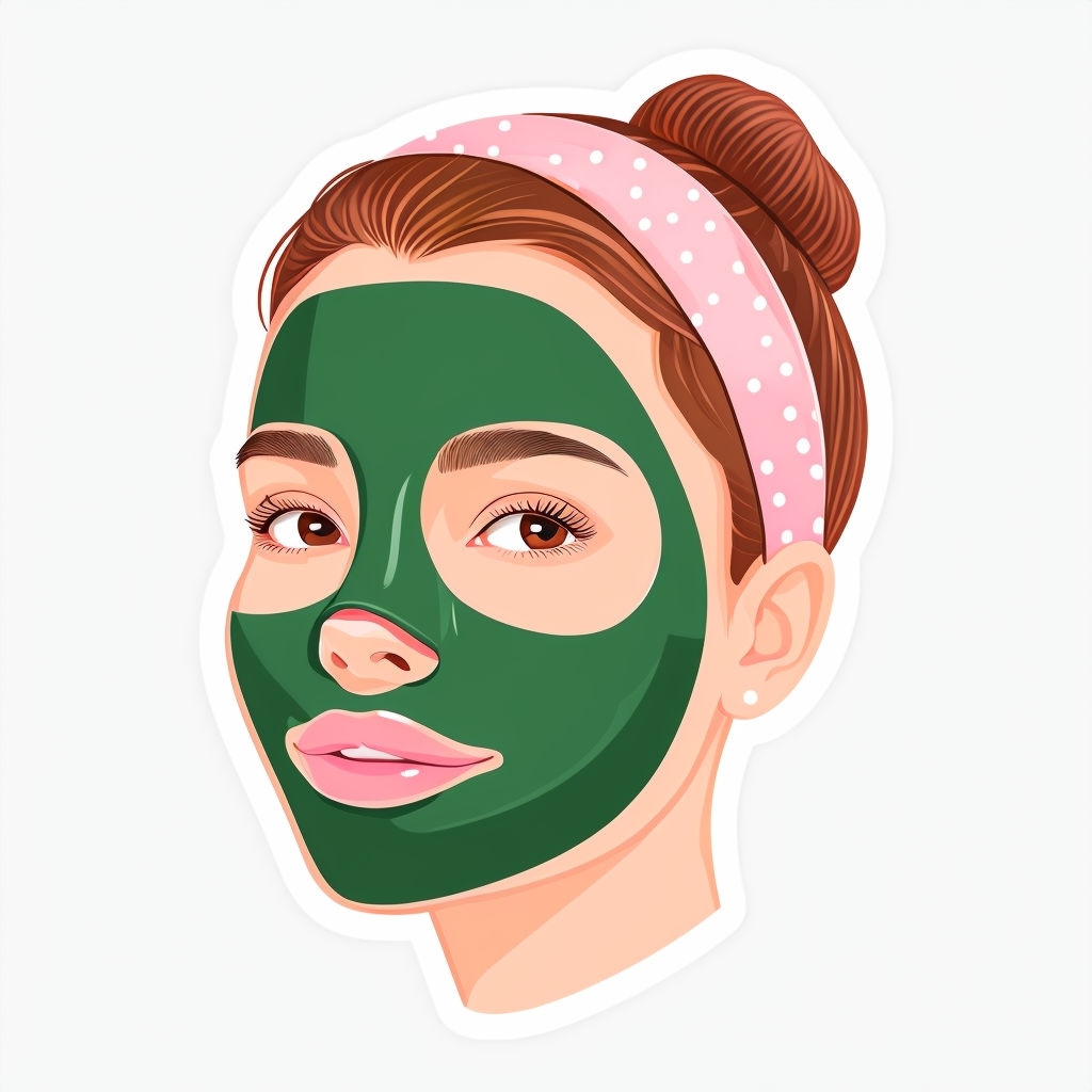 Relaxed Cartoon Face with Green Mask and Headband Sticker