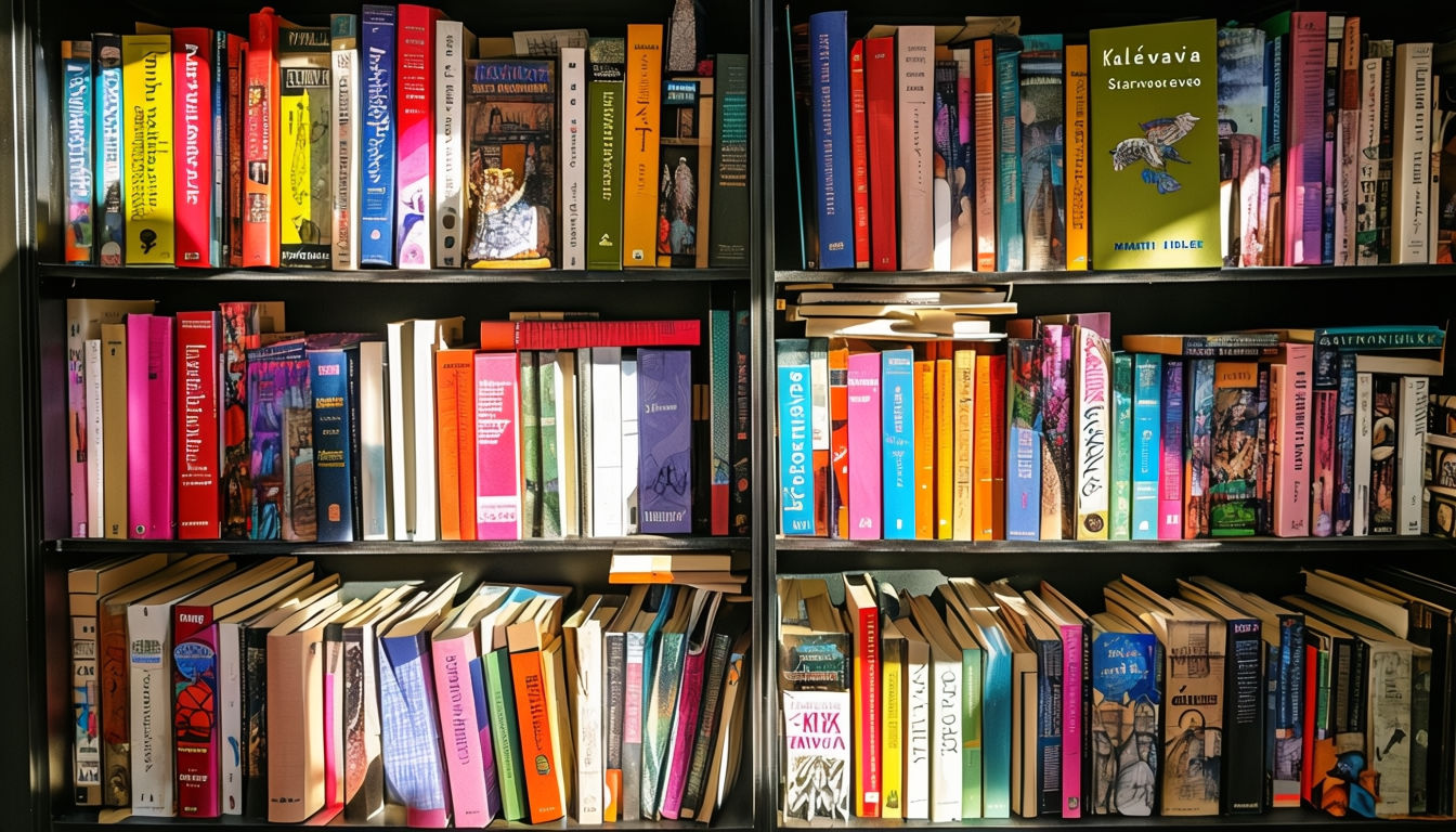 Vibrant Densely Packed Bookshelf Photography for Literature Lovers Poster