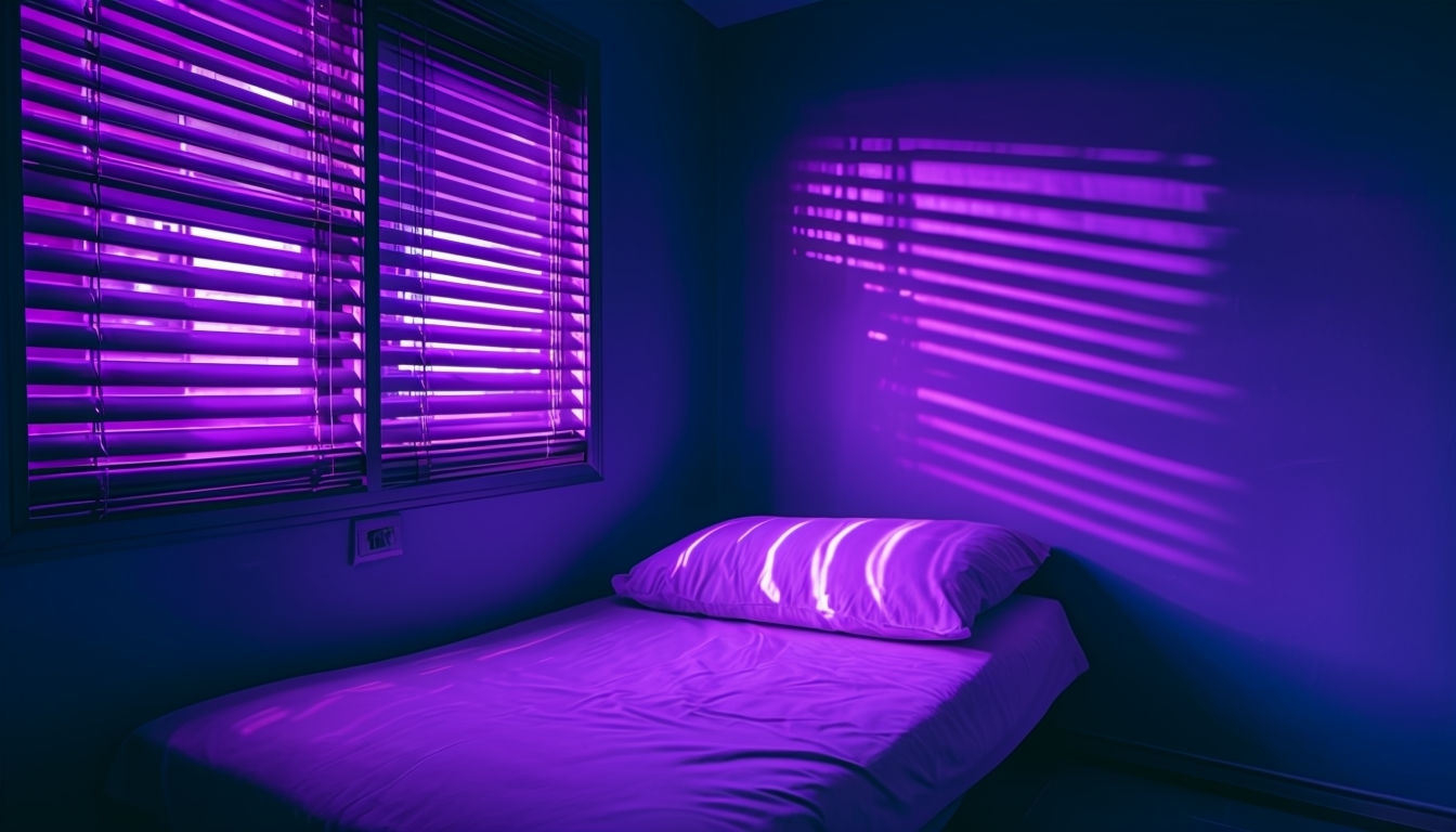 Tranquil Purple Interior Scene with Light and Shadows Virtual Background