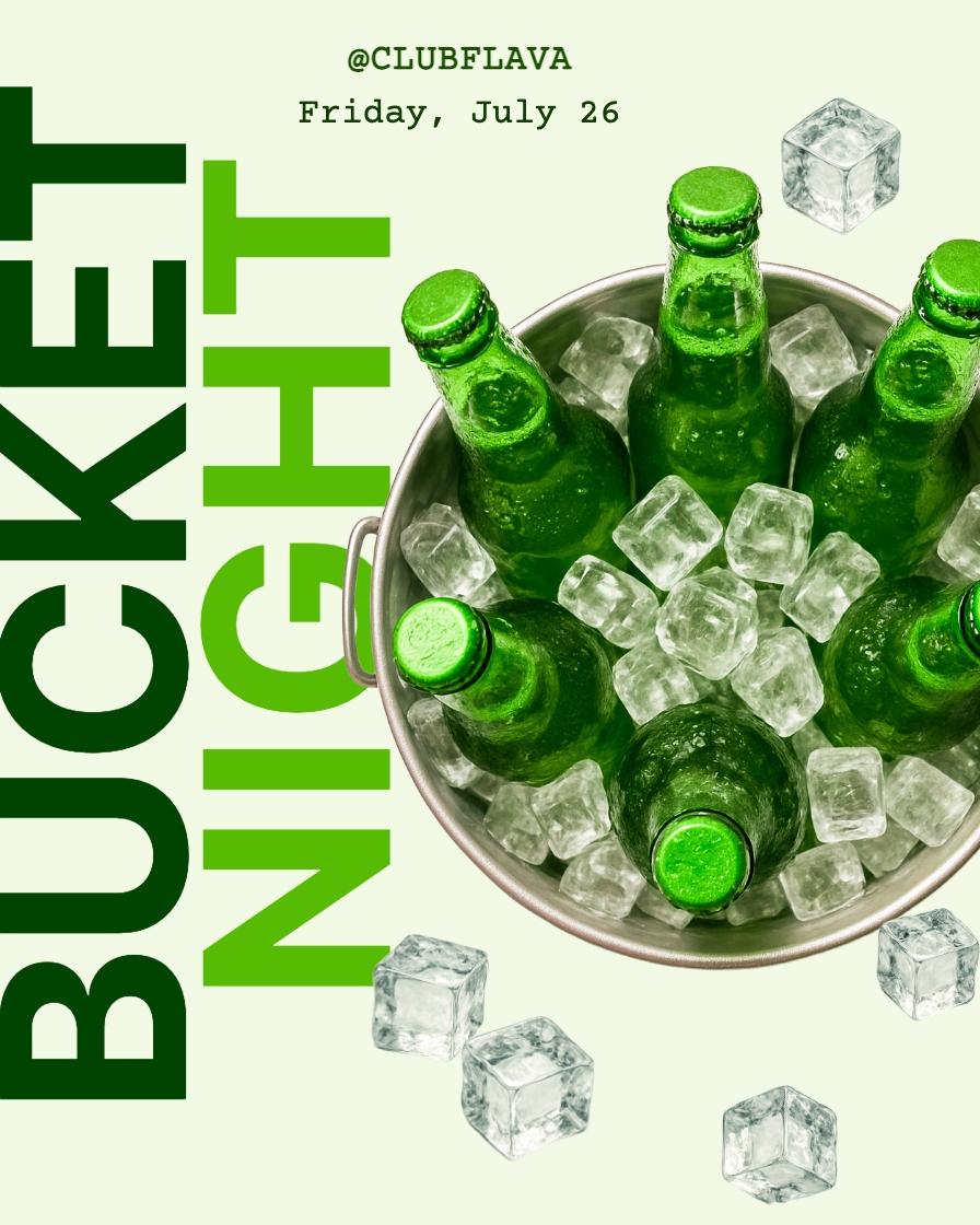 Vibrant Bucket Night Promotion with Beer and Ice Cubes Flyer