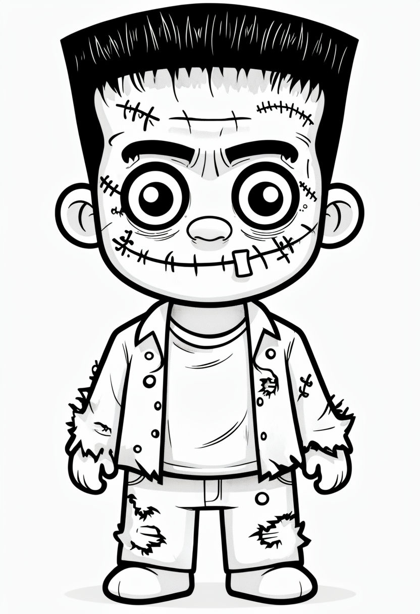 Playful Cartoon Frankenstein Monster Halloween Coloring Page