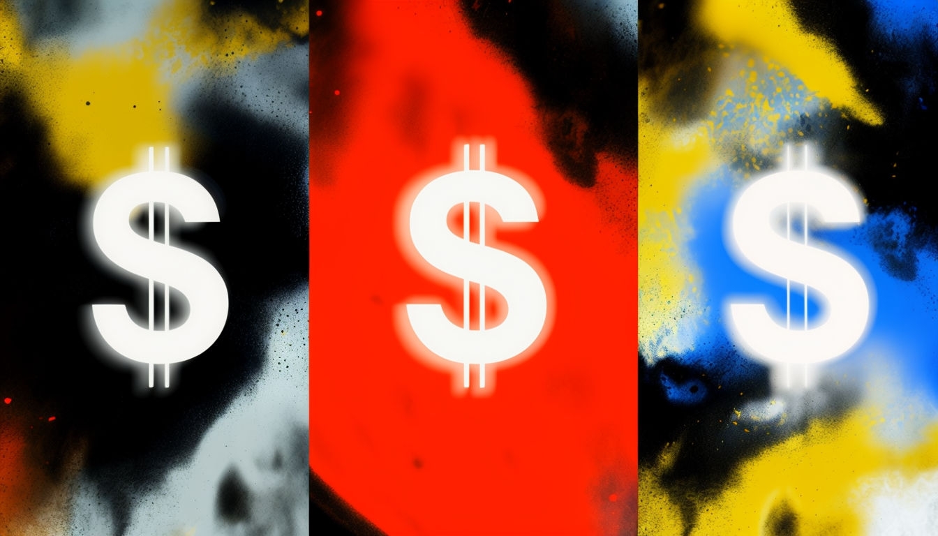 Vibrant Dollar Signs Digital Artwork with Abstract Background Social Media Post