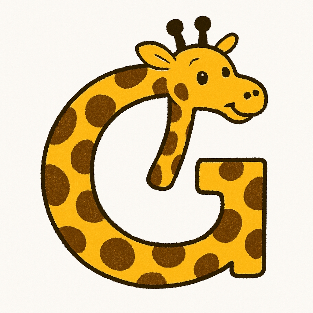 Playful Giraffe Themed Letter G Digital Illustration Monogram