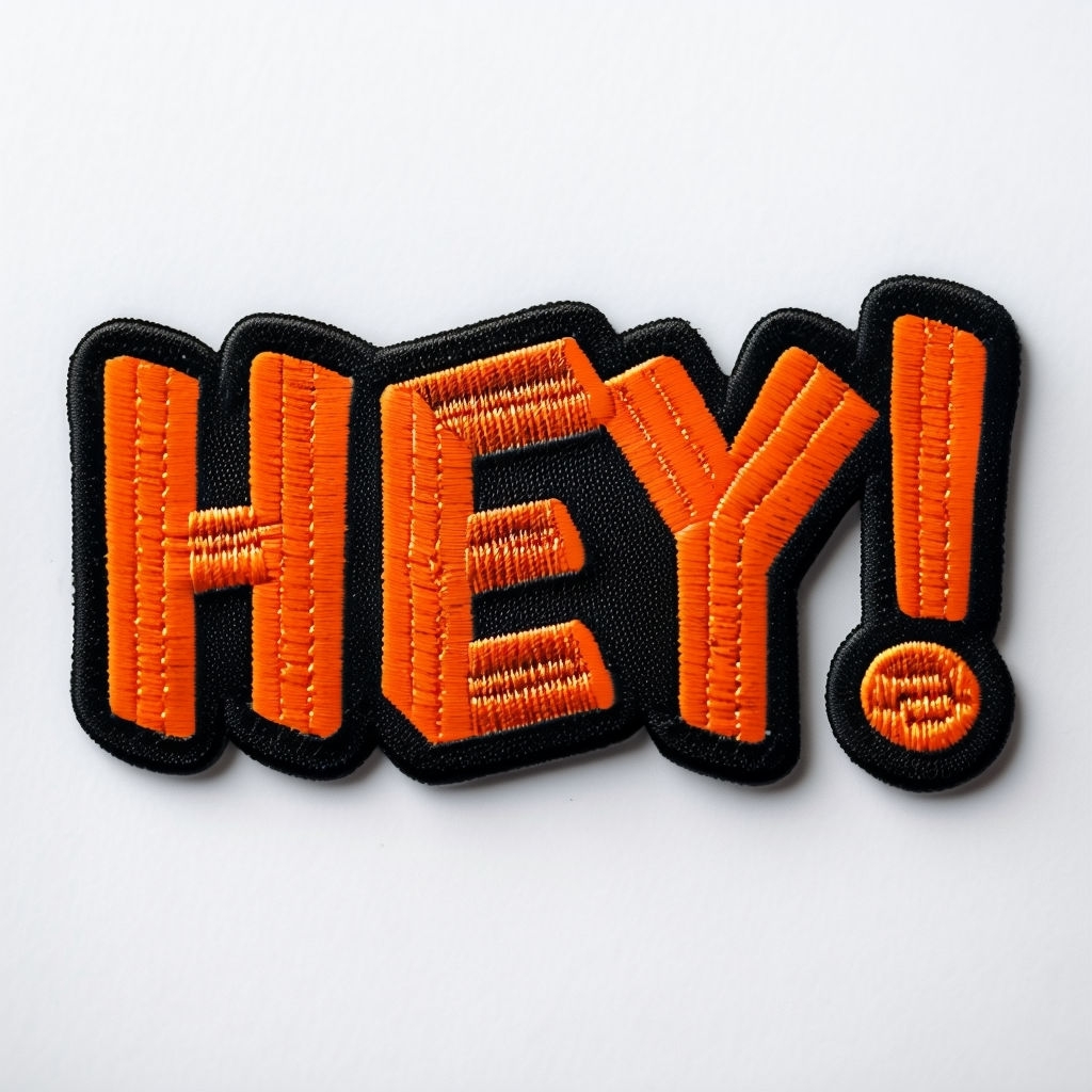 Vibrant Amber Orange Hey! Embroidered Patch for Hat